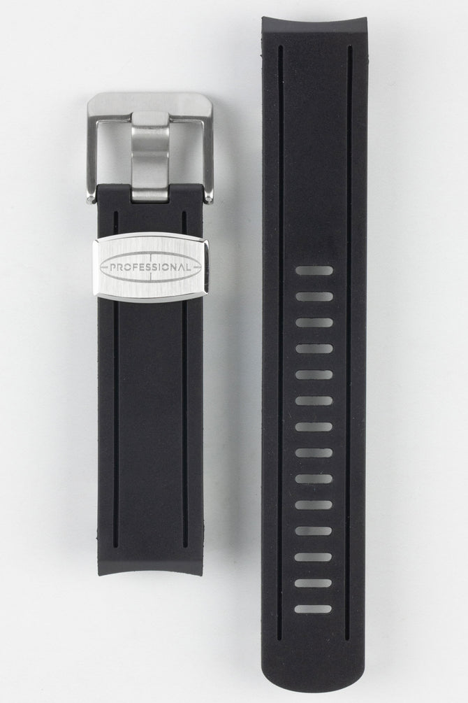 Crafter Blue CB02 black rubber watch strap for seiko sumo with stainless steel buckle and brushed metal keeper