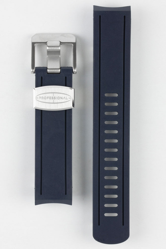 Crafter Blue CB02 Navy Blue Rubber Watch Strap for seiko sumo with brushed stainless steel buckle and embossed keeper