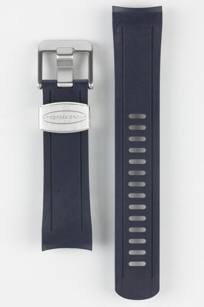 Crafter Blue CB04 Navy Rubber Watch Strap for Seiko Shogun Series with brushed stainless steel buckle and embossed keeper
