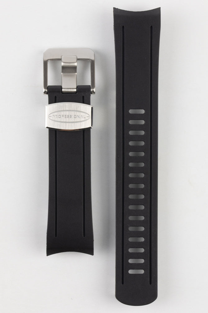 Crafter Blue CB05 black rubber watch strap for seiko SKX series with brushed stainless steel bucle and embossed keeper