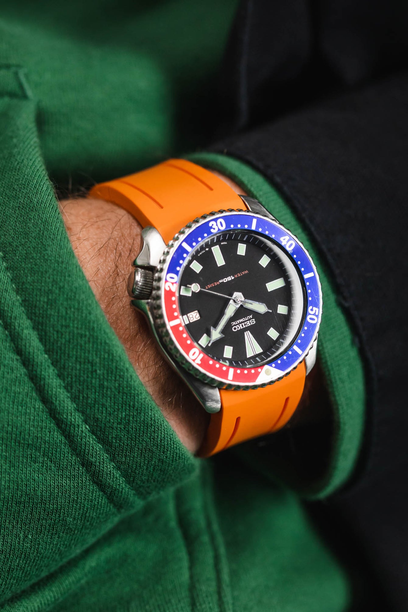 Seiko Skx009 Crafter Rubber Strap 22mm Crafter Blue CB11 Black