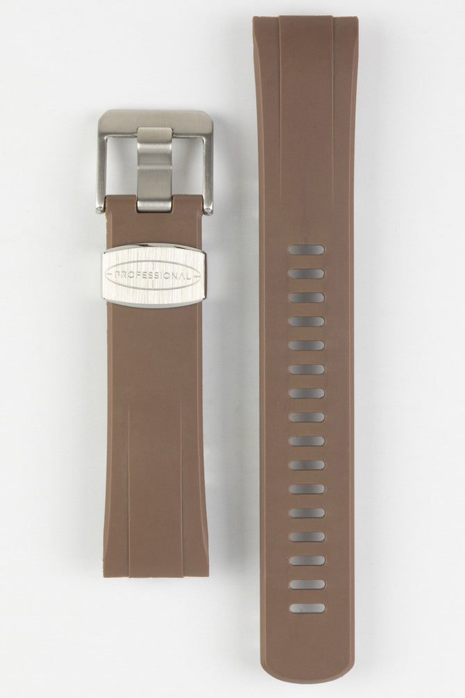 Crafter Blue CB08 Brown Rubber Watch Strap for Seiko Turtle Series with brushed stainless steel buckle and embossed keeper