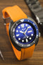 Seiko Prospex Turtle Save the Ocean Blue SRPD11K fitted with Crafter Blue CB08 Rubber watch strap in orange with brushed stainless steel buckle and embossed keeper