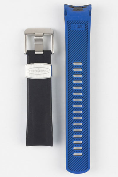 Crafter Blue CB09 Rubber watch strap with black overlayer and blue underlayer with brushed stainless steel buckle and embossed keeper