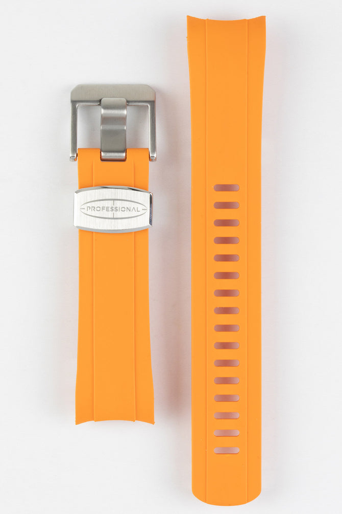 Crafter Blue CB10 Rubber watch strap for seiko 5 sports series with brushed stainless steel buckle and embossed keeper in Orange
