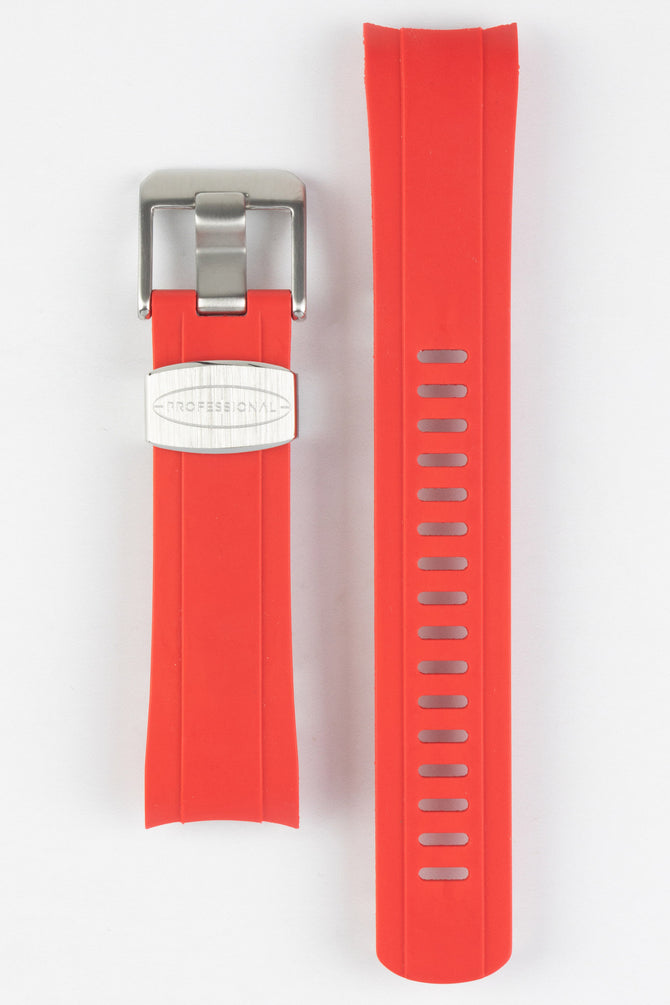 Crafter Blue CB10 Rubber watch strap for seiko 5 sports series with brushed stainless steel buckle and embossed keeper in red