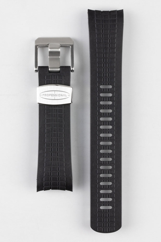 Top and under sde of Crafter Blue CB11 Aquanut Rubber Watch Strap for Seiko 5 Sports Series in black