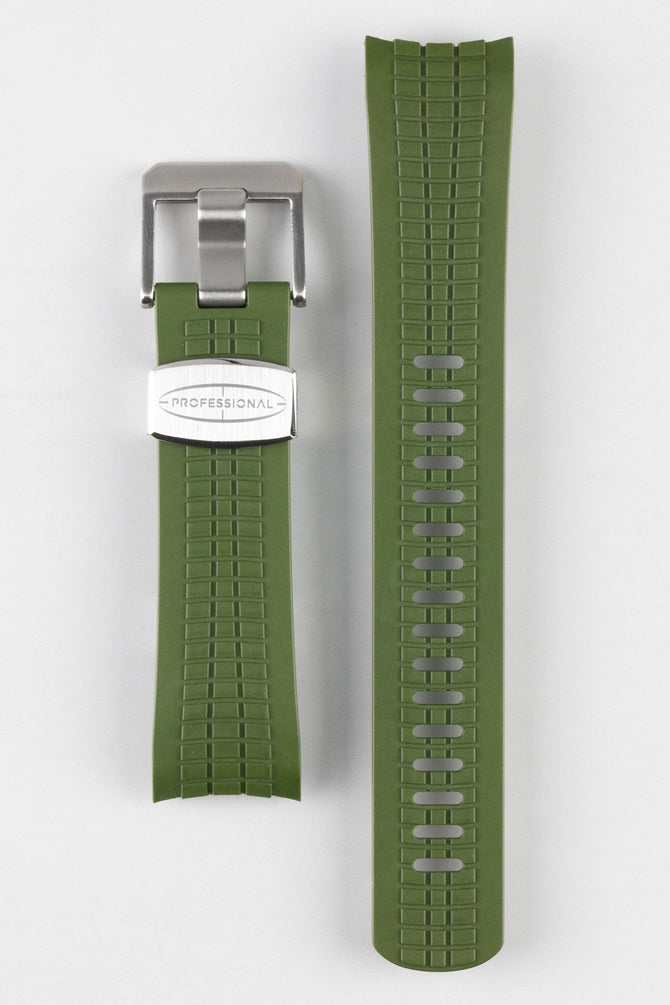 Top and under sde of Crafter Blue CB11 Aquanut Rubber Watch Strap for Seiko 5 Sports Series in green