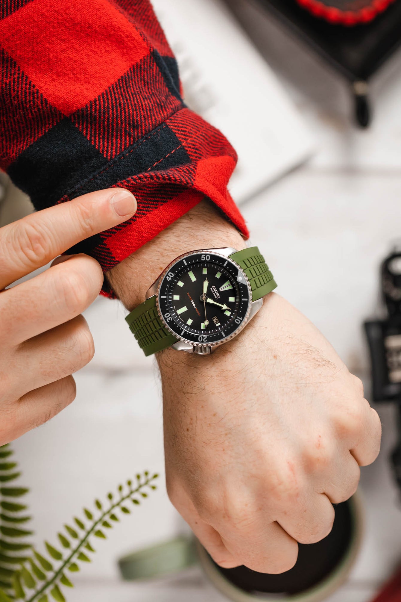green rubber watch strap 