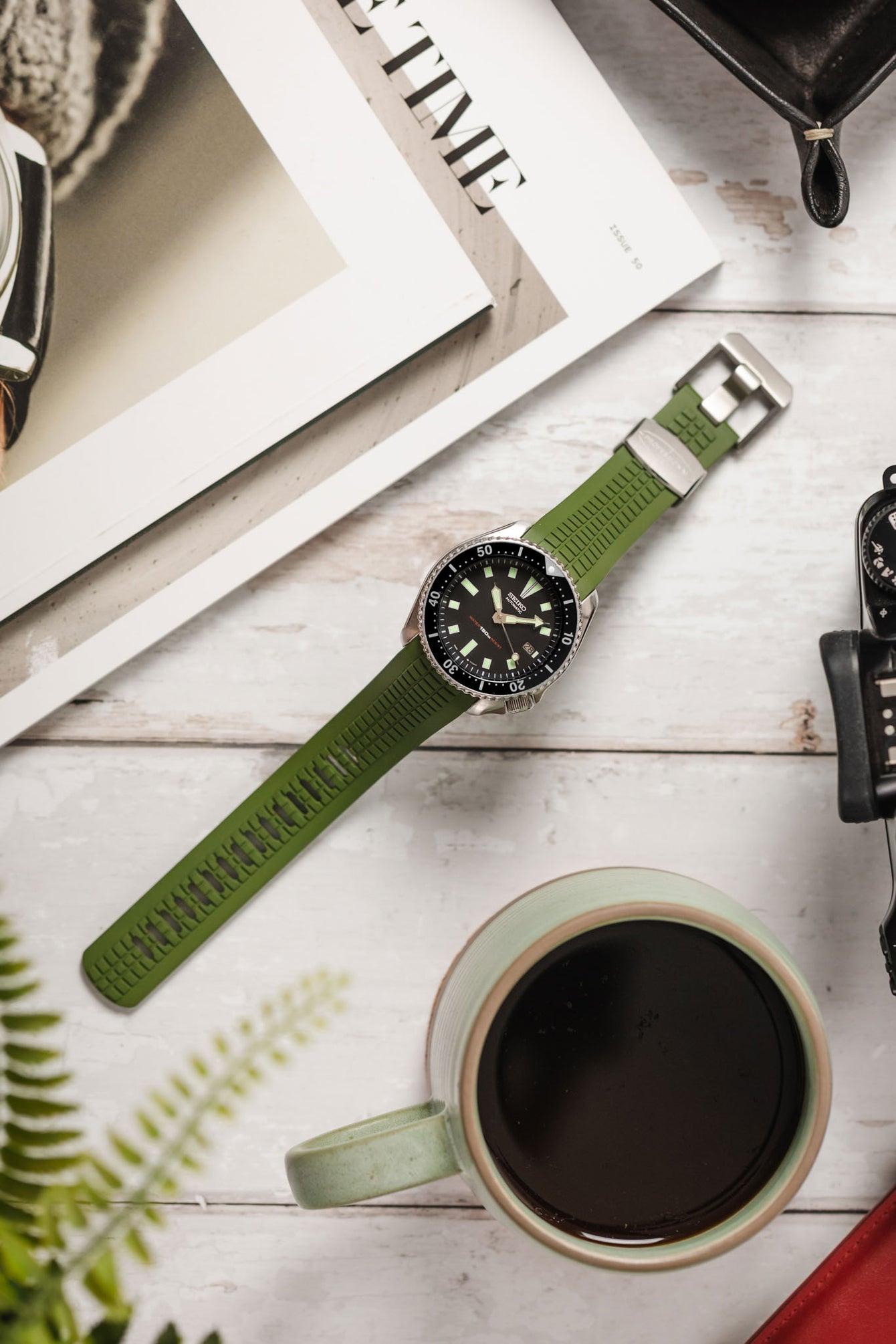 green rubber watch strap 