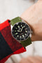Seiko SKX black bezel and dial fitted with Crafter Blue CB11 in green on wrist 