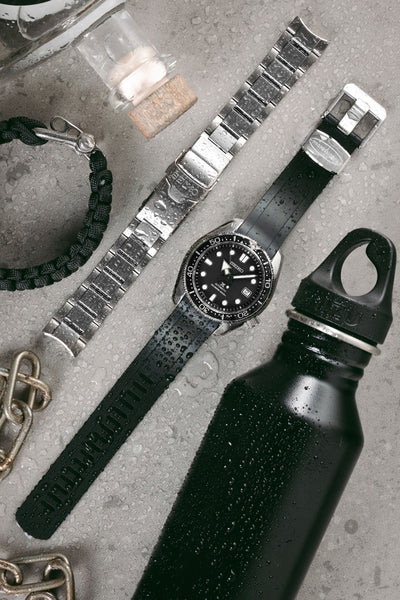 CRAFTER BLUE CB13 Rubber Watch Strap for Seiko MM200 Series – BLACK with Rubber Keepers
