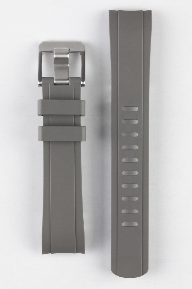 Crafter Blue RX01 Rubber watch strap for rolex watches with brushed stainless steel buckle and rubber keeper in grey