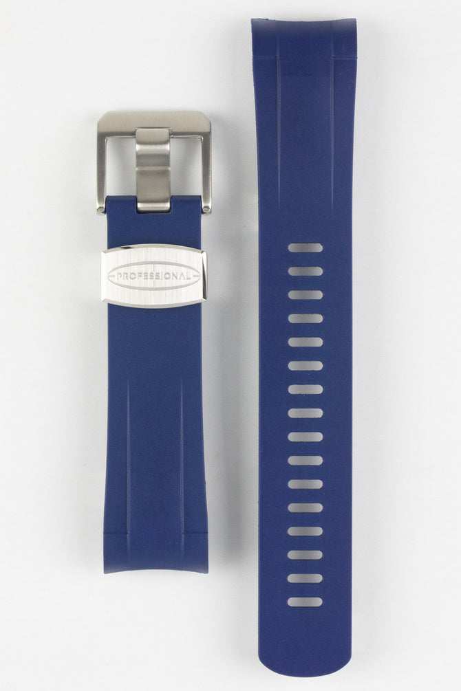 Crafter Blue TD02 Rubber Watch Strap for Tudor Pelagos Series with brushed stainless steel buckle and embossed keeper in Blue