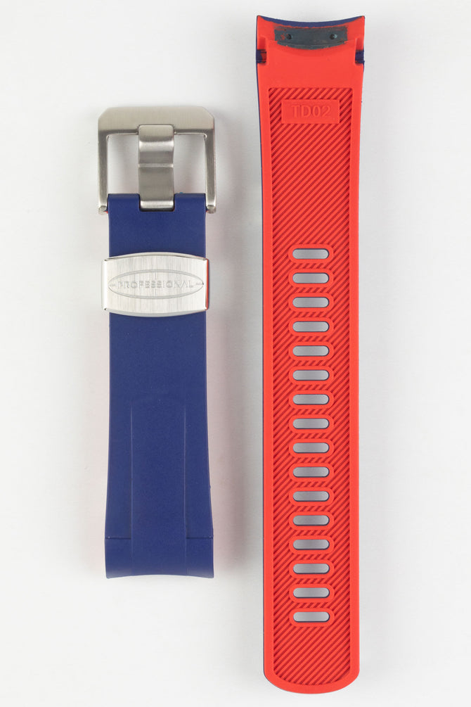 Crafter Blue TD02 Rubber Watch Strap for Tudor Pelagos Series with brushed stainless steel buckle and embossed keeper in Blue upper and redunder side