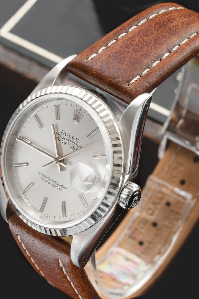 Rolex Datejust white dial fitted with DiModell montana strap in gold brown