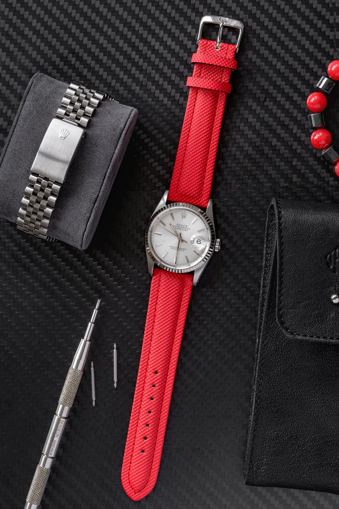Di-Modell Traveller Polyurethane Nylon Waterproof Watch Strap in Red (Promo Photo)