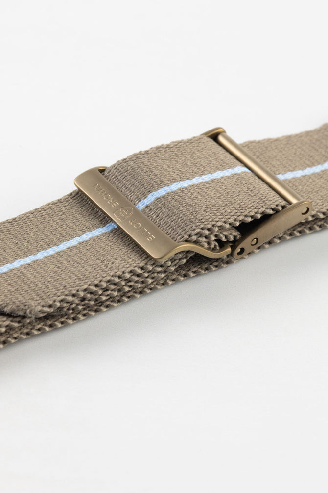 ELLIOT BROWN Webbing Watch Strap in DESERT BROWN with SKY BLUE Stripe and BRONZE PVD Buckle