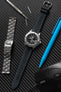 Breitling black avenger black dial fitted with di modell colorado strap in black with blue stitch