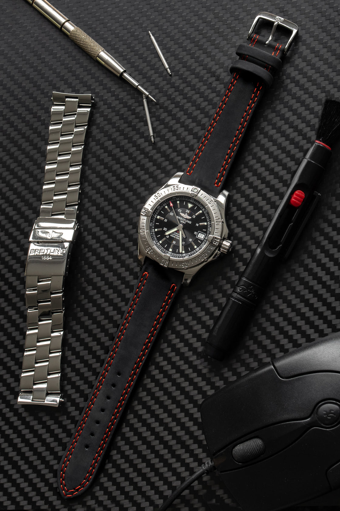 Black Watch Strap With Red Stitching | Di-Modell | Watch Obsession