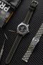 Breitling black avenger black dial fitted with di modell colorado strap in black with yellow stitching