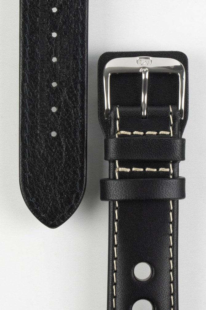 black leather racing watch strap 