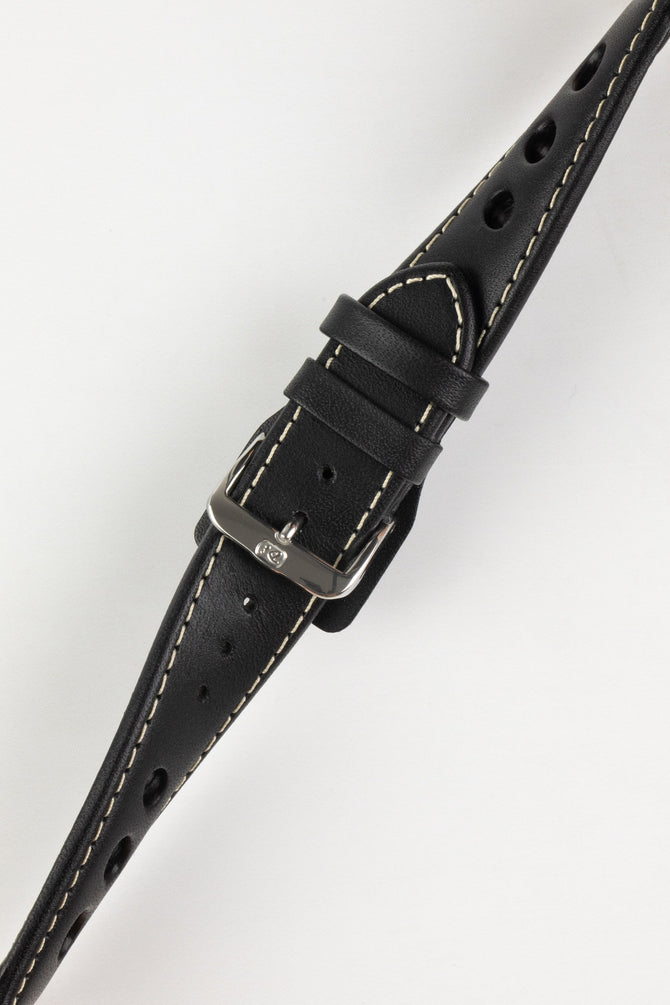 black leather racing watch strap 
