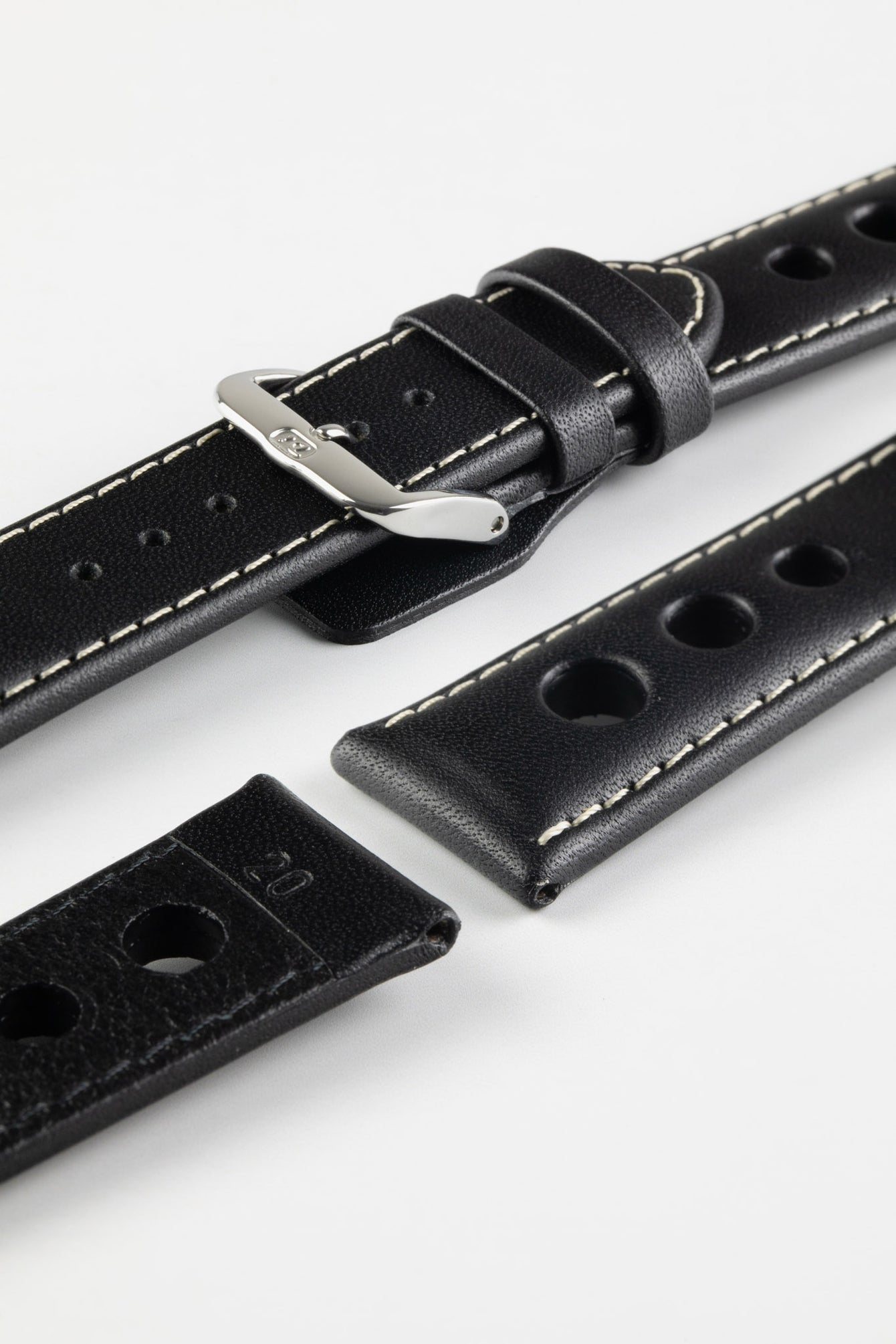 black leather racing watch strap 
