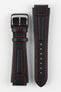 Di-Modell Chronoissimo Waterproof leather watch strap with Polished stainless steel embossed watch strap in Black with red stitching