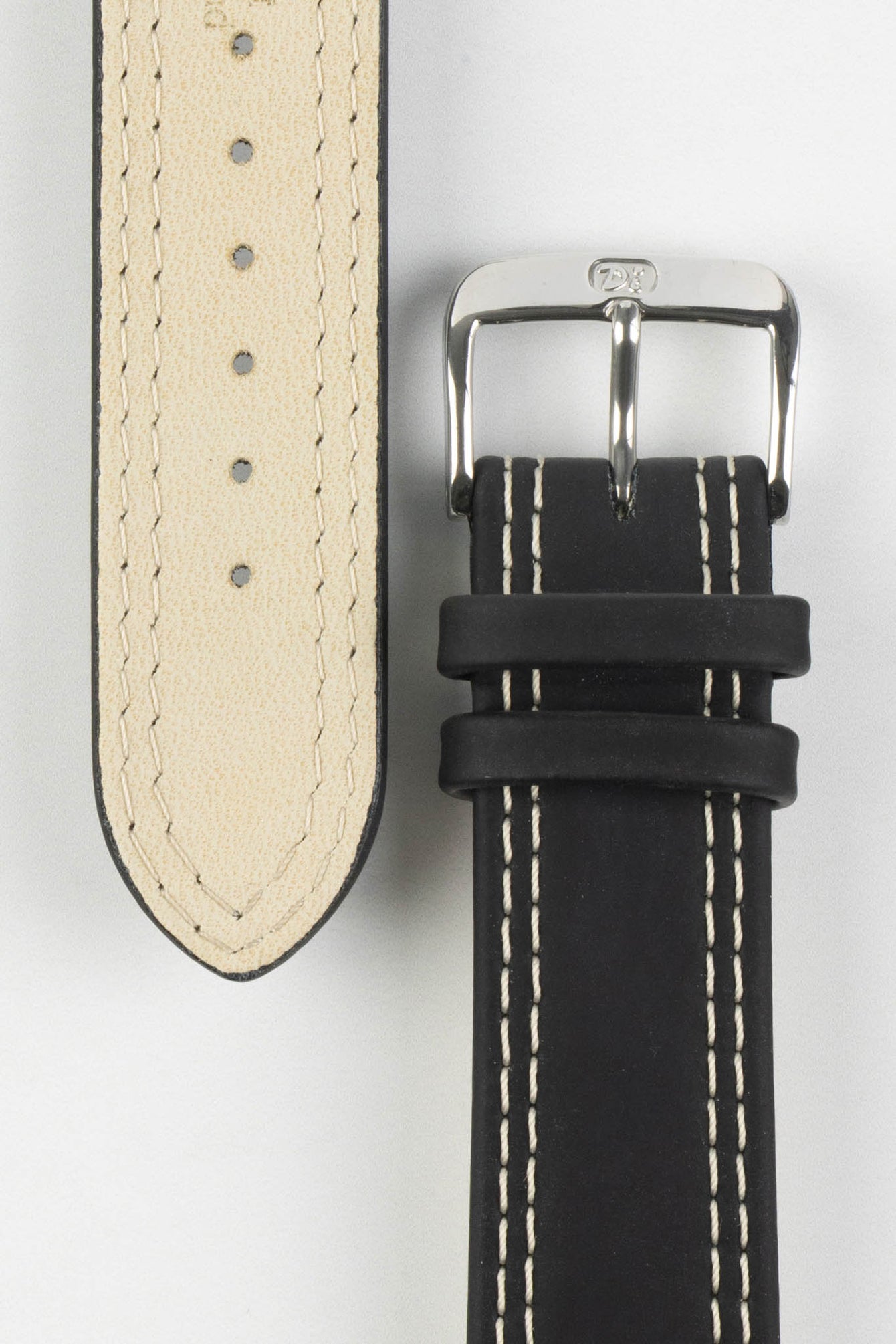 Di-Modell COLORADO Rubber-Coated Leather Watch Strap in BLACK with BEIGE Stitch