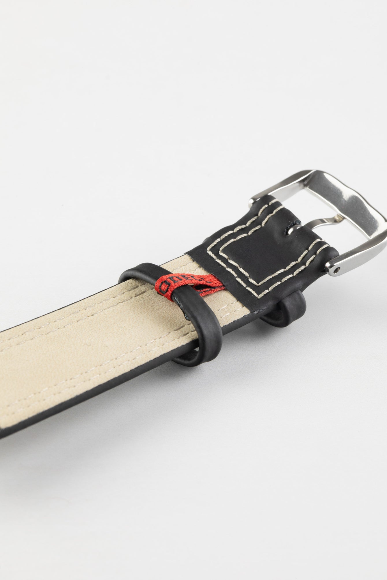 Di-Modell COLORADO Rubber-Coated Leather Watch Strap in BLACK with BEIGE Stitch