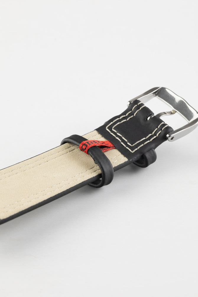 Di-Modell COLORADO Rubber-Coated Leather Watch Strap in BLACK with BEIGE Stitch