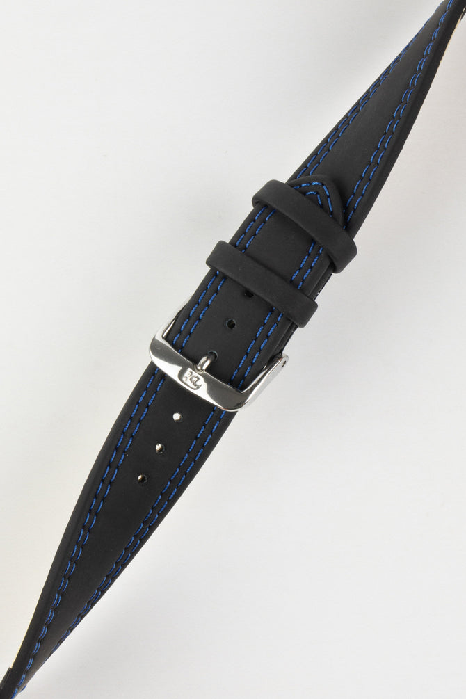 Di-Modell COLORADO Rubber-Coated Leather Watch Strap in BLACK with BLUE Stitch