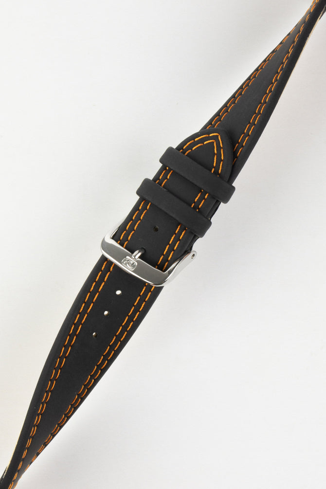 Di-Modell COLORADO Rubber-Coated Leather Watch Strap in BLACK with ORANGE Stitch