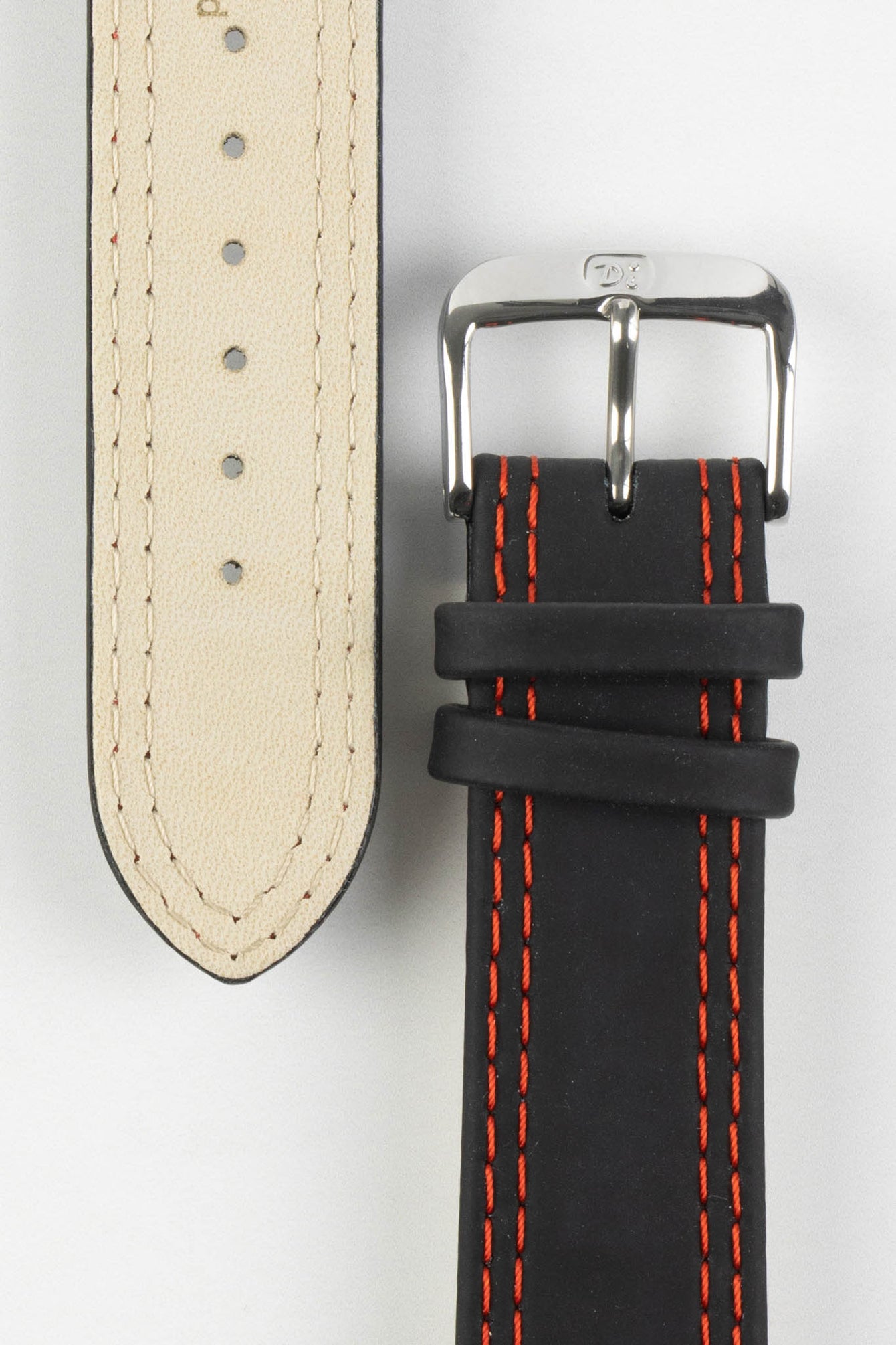 black watch strap with red stitching 