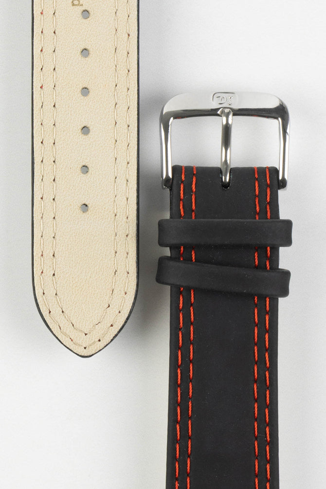 black watch strap with red stitching 
