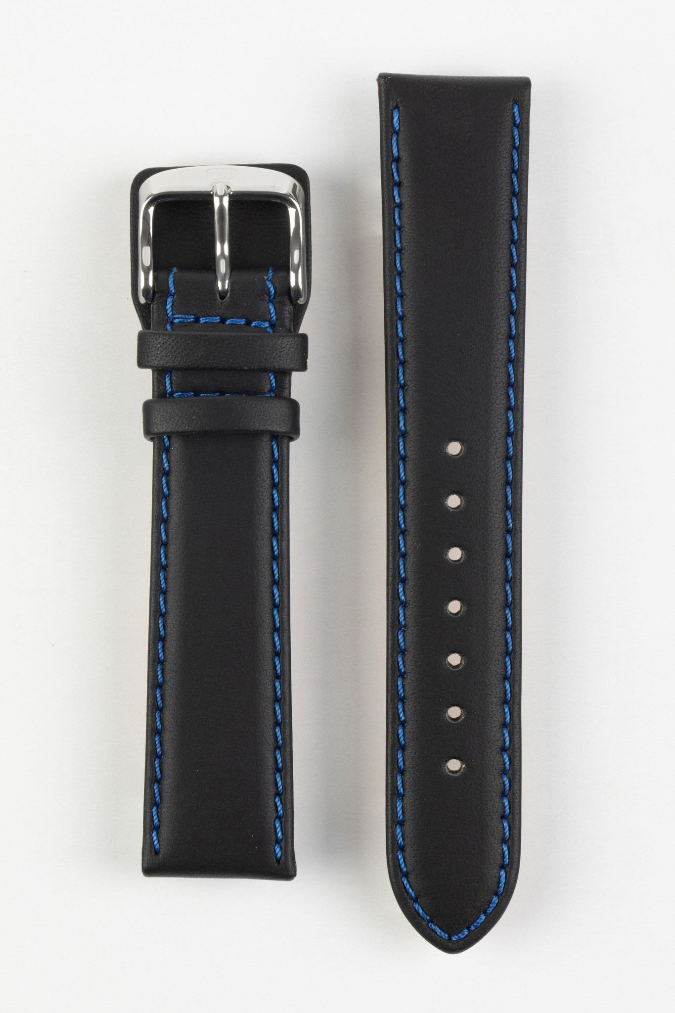 Black Leather Watch Strap Blue Stitching Watch Obsession