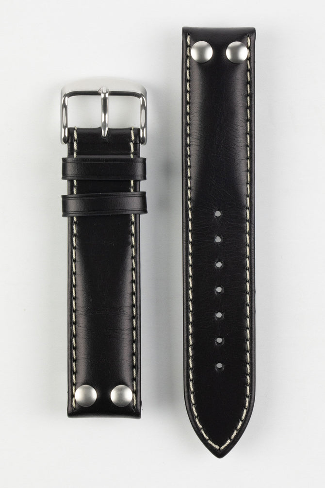 Di Modell Ikarus Pilot sport watch strap with polished stainless steel buckle in black