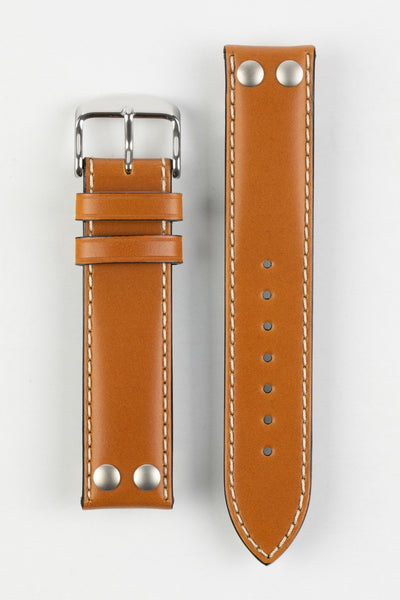 Di Modell Ikarus Pilot sport watch strap with polished stainless steel buckle in golden brown