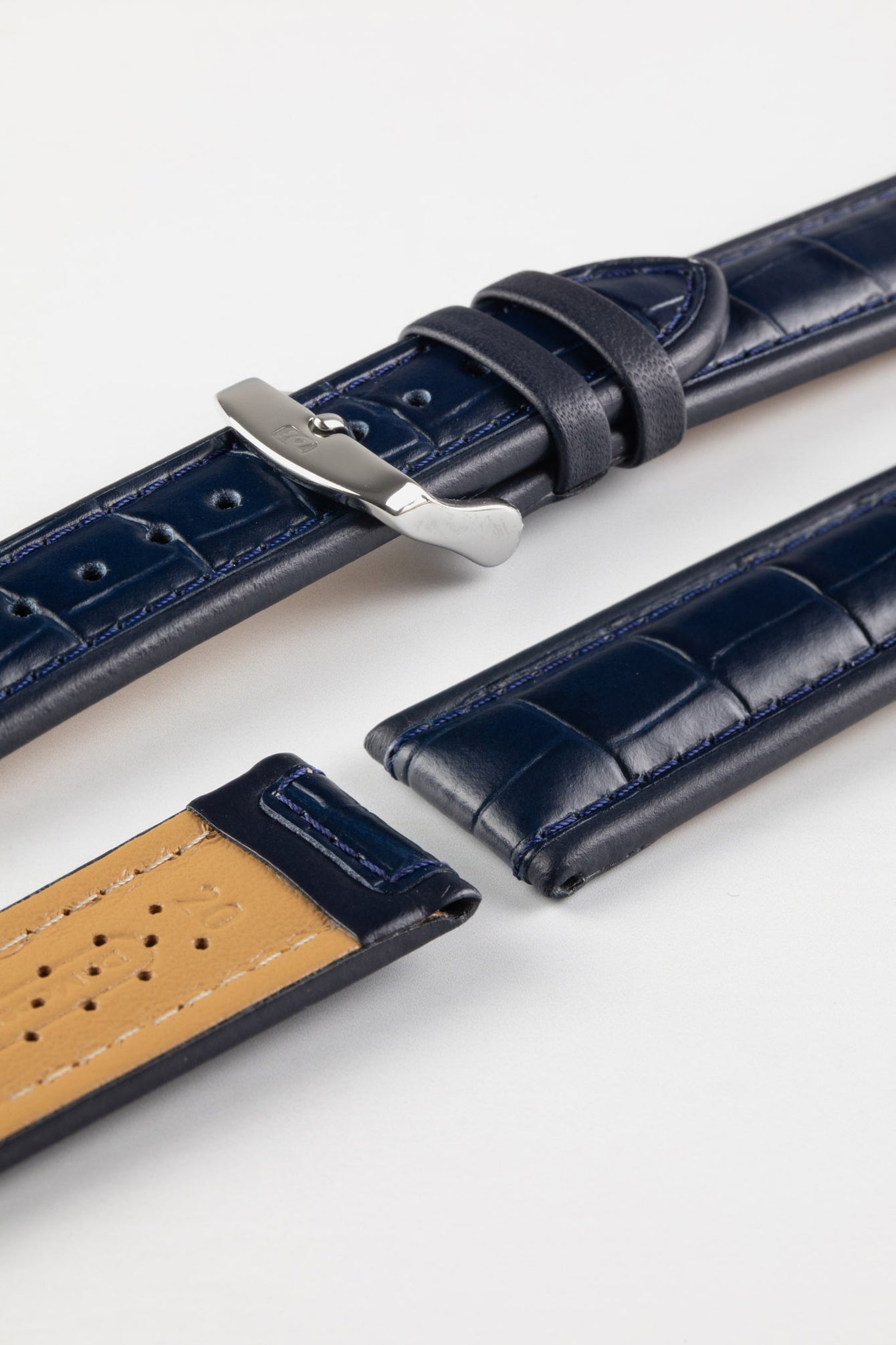 Di-Modell IMPERATOR Waterproof Alligator-Embossed Calfskin Watch Strap in NAVY BLUE