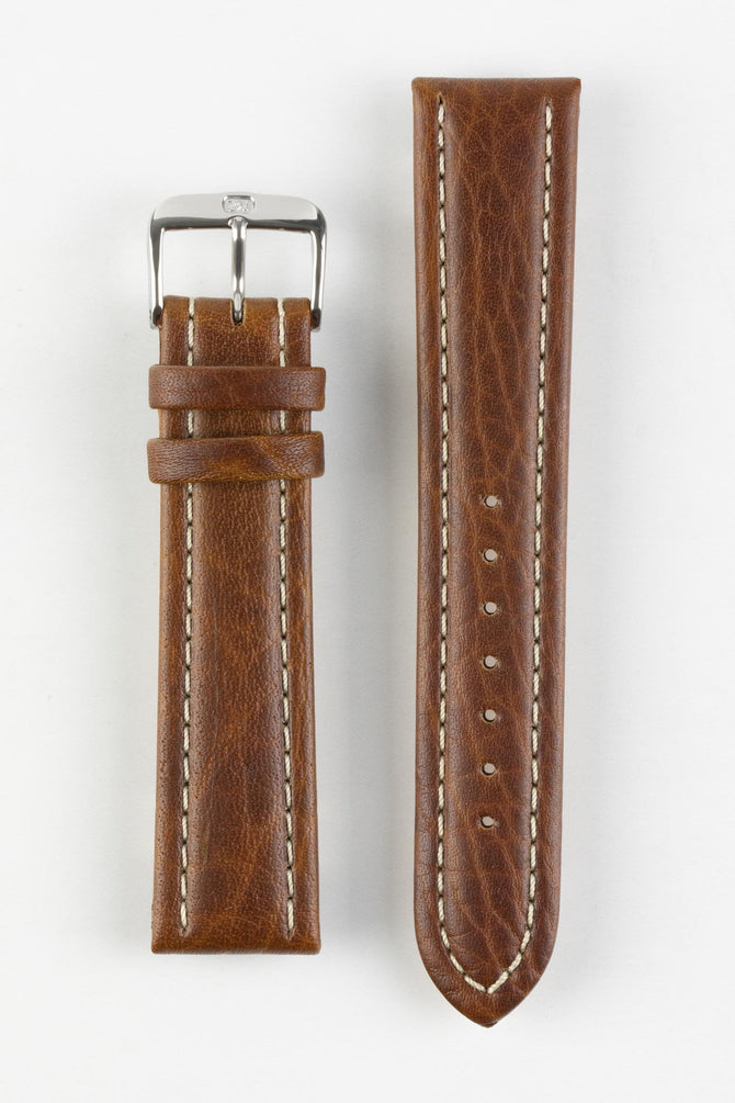 Gold Brown Di Modell Montana strap with polished stainless steel embossed buckle