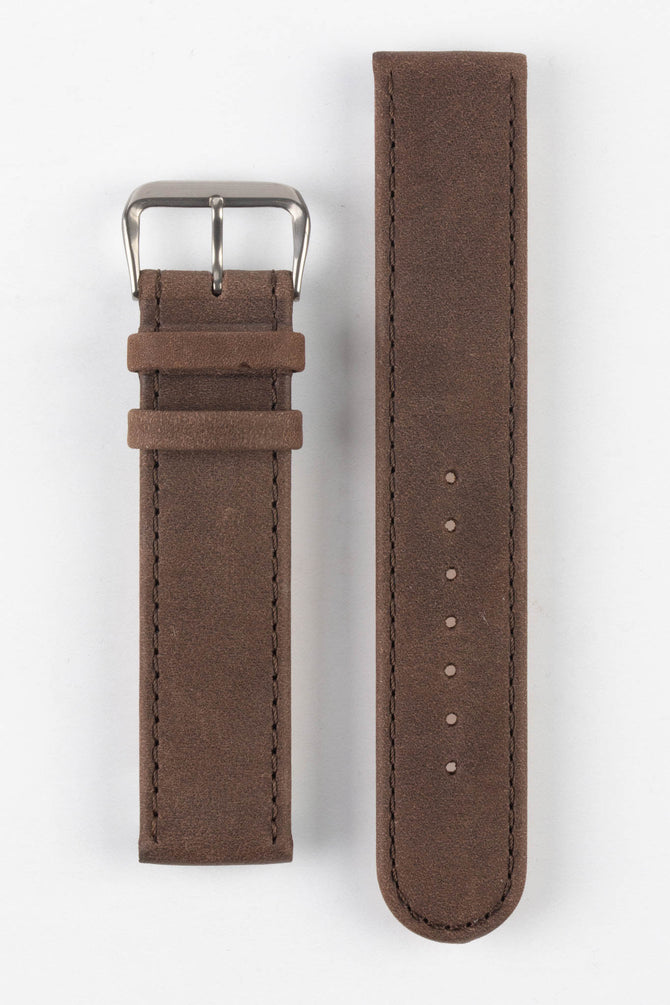 Upperside of Brown Di-Modell Natural Watch Strap with stainless steel buckle