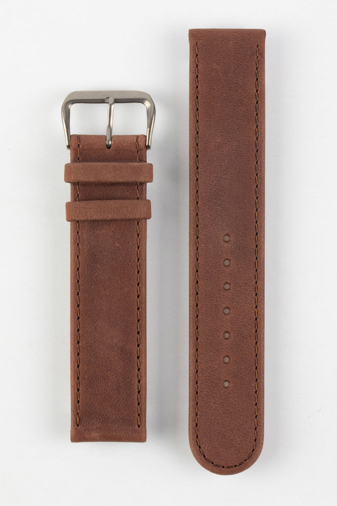 Upperside of Golden Brown Di-Modell Natural Watch Strap with stainless steel buckle