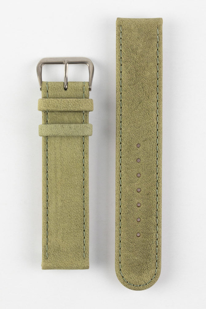 Upperside of Green Di-Modell Natural Watch Strap with stainless steel buckle