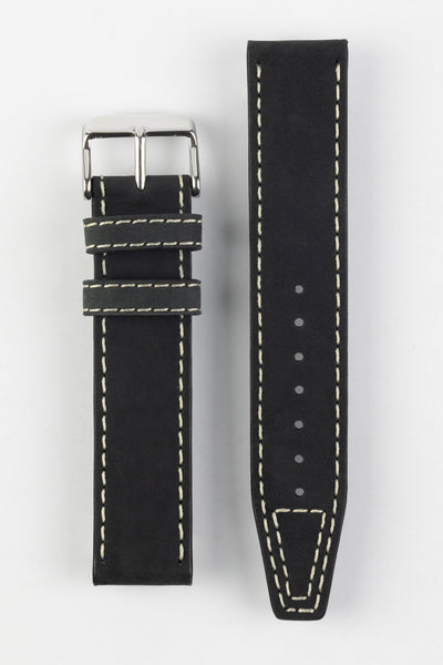 Di Modell Nevada Leather Watch Strap with polished stainless steel buckle in Black