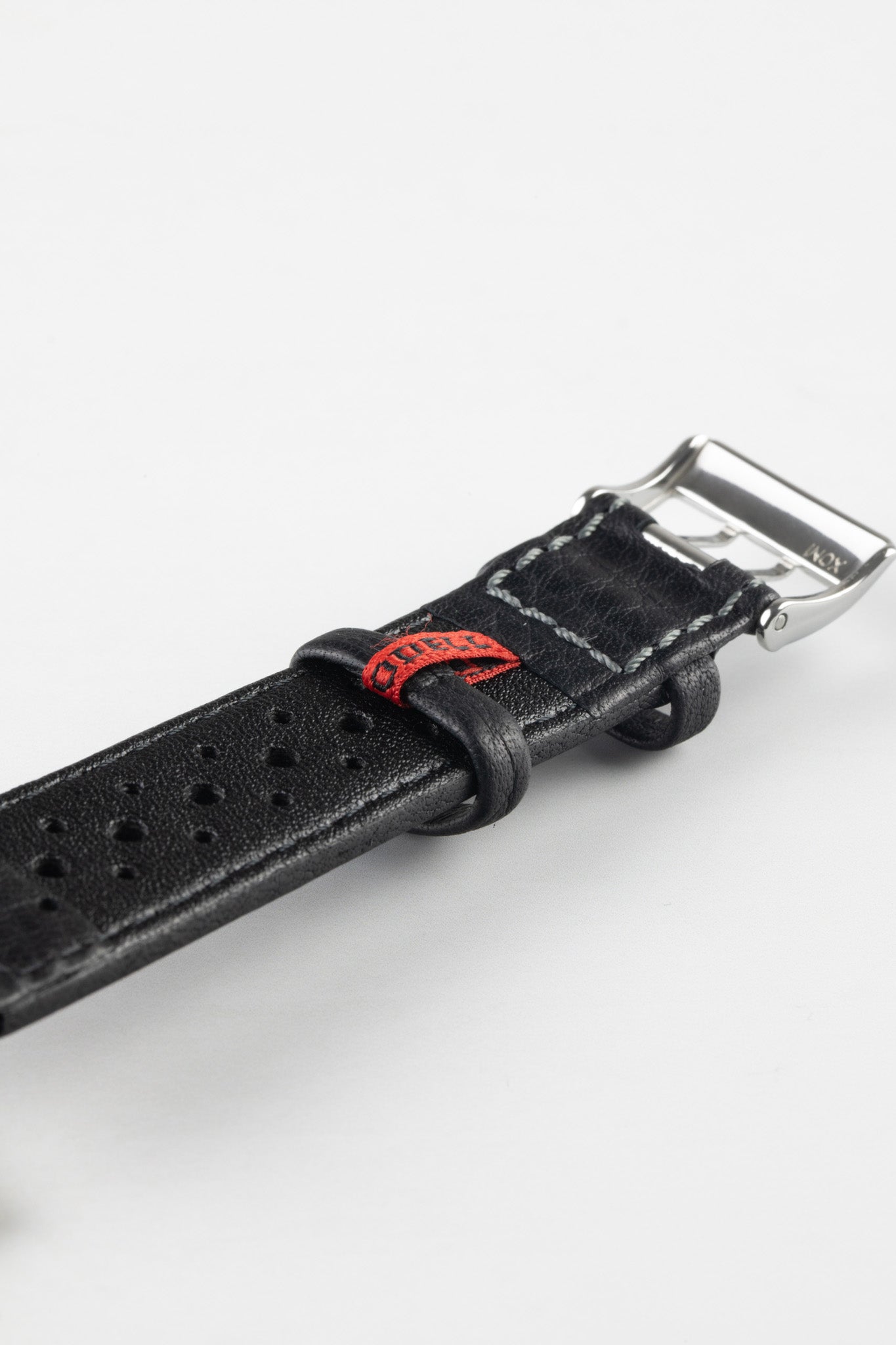 Di Modell RALLYE Waterproof Sport Leather Watch Strap in BLACK RED 18mm 18mm 115mm 80mm
