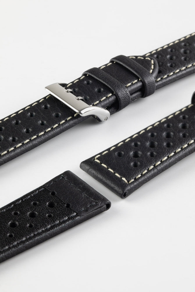 Di-Modell RALLYE Waterproof Sport Leather Watch Strap in BLACK / BEIGE