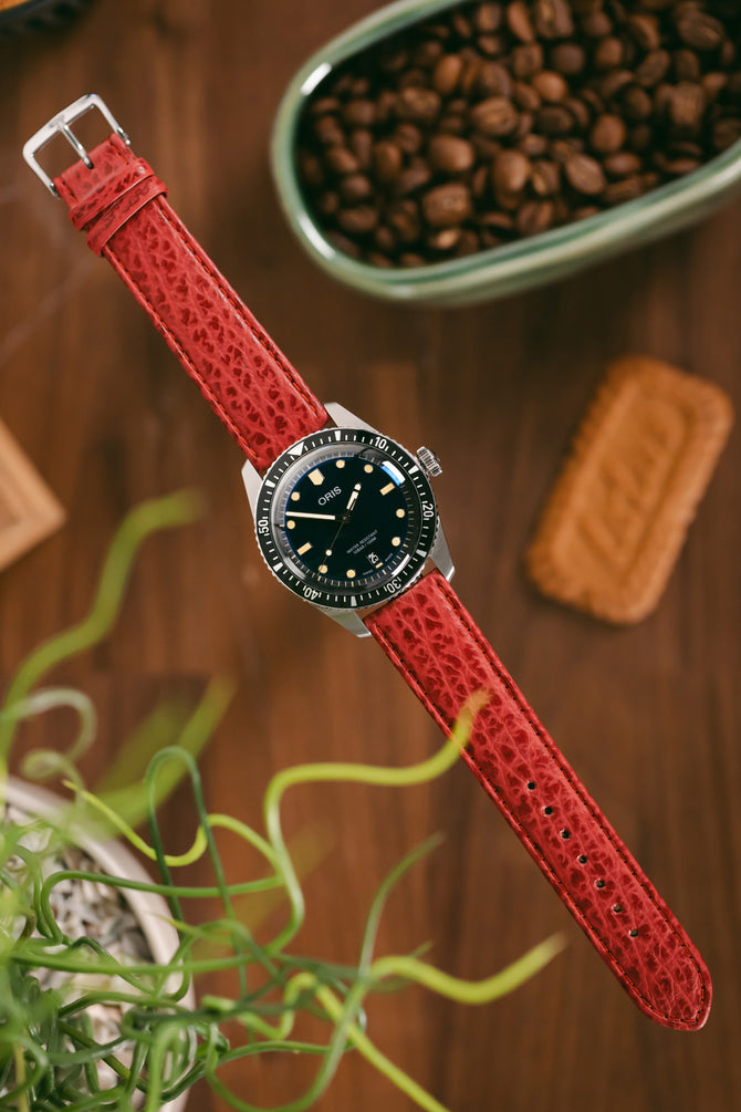 DOXA 799.10.101.LE.10 Sub 200 130th Anniversary 42mm Automatic Watch - Black Dial fitted with Di-Modell Sharkskin strap in red
