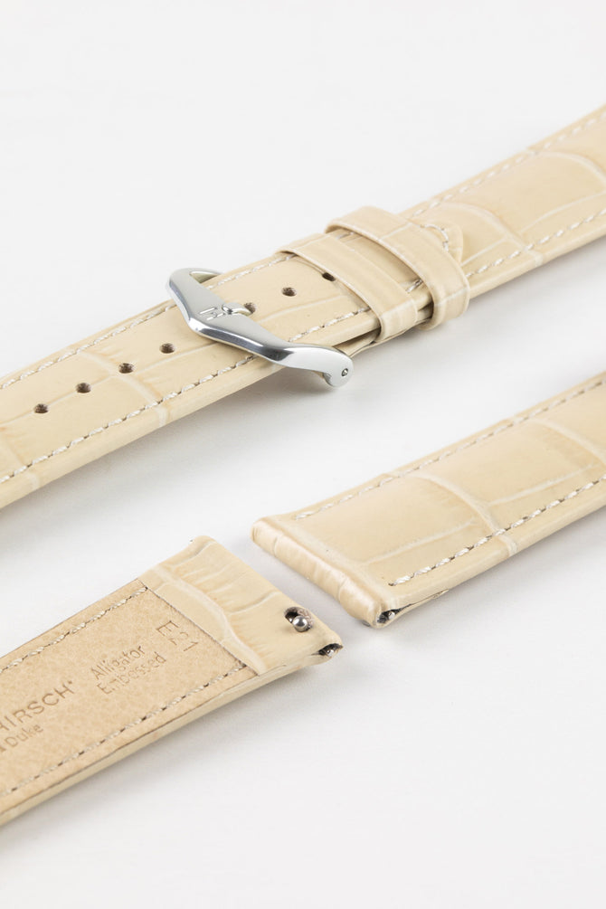 Hirsch DUKE Quick-Release Alligator Embossed Leather Watch Strap in BEIGE