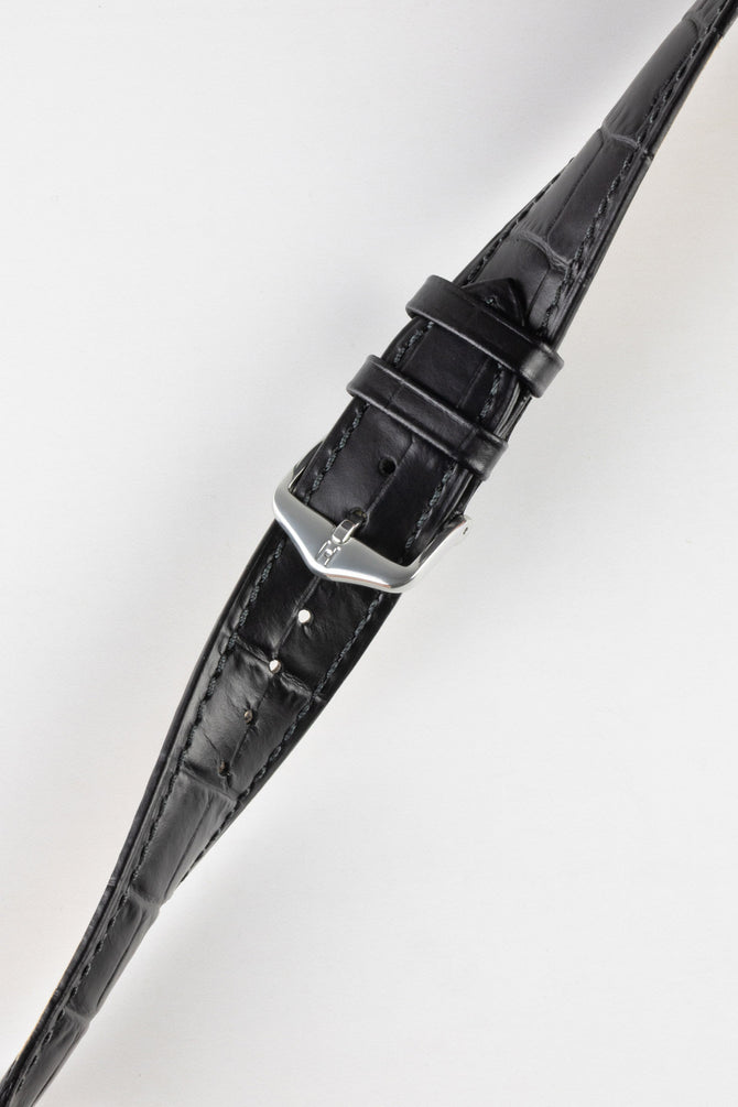 Hirsch DUKE Open Ended Alligator Embossed Leather Watch Strap in BLACK